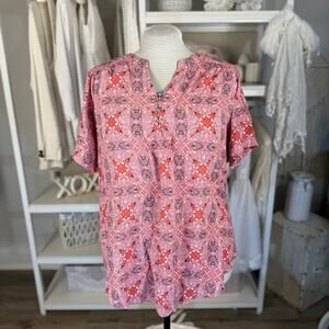 Fred David Plus size 1X. Pink Popover top, feminine, boho, coastal #3638